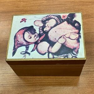 Vintage Wooden Music Box with MI Hummel Art